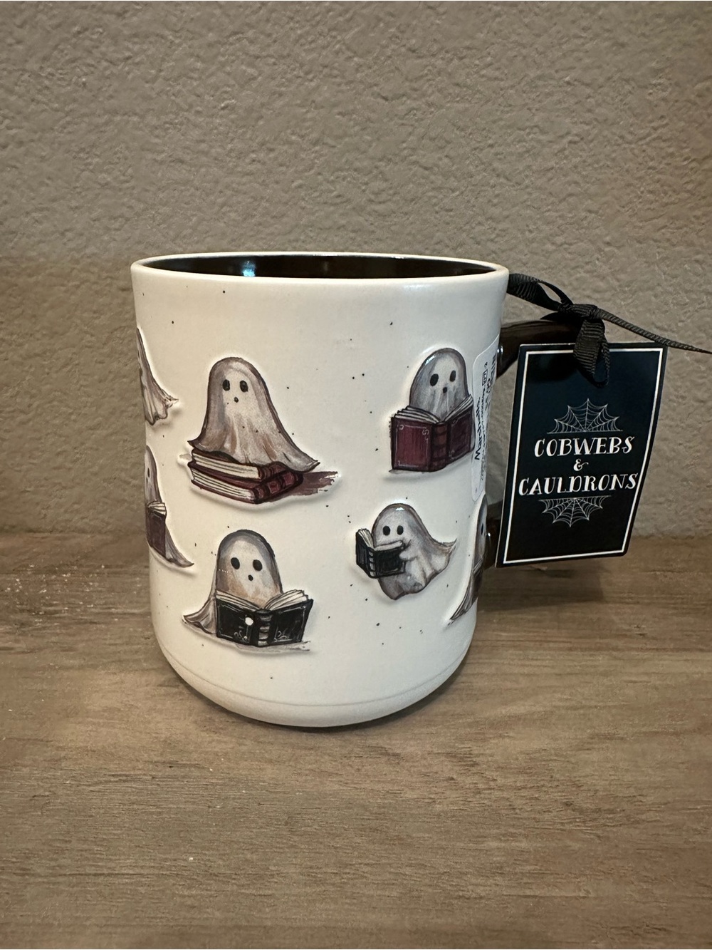 Cobwebs & Cauldrons Ghost Book Ceramic Mug